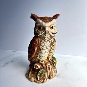 Vintage Ardco 6.5" Great Horned Owl Stump Porcelain Figurine